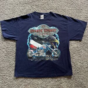 VTG Y2K Orange County Choppers OCC Biker Motorcycle Eagle USA T Shirt Blue XL